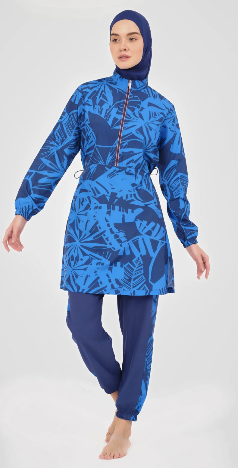 Blue Tropical Modest Swimwear Set